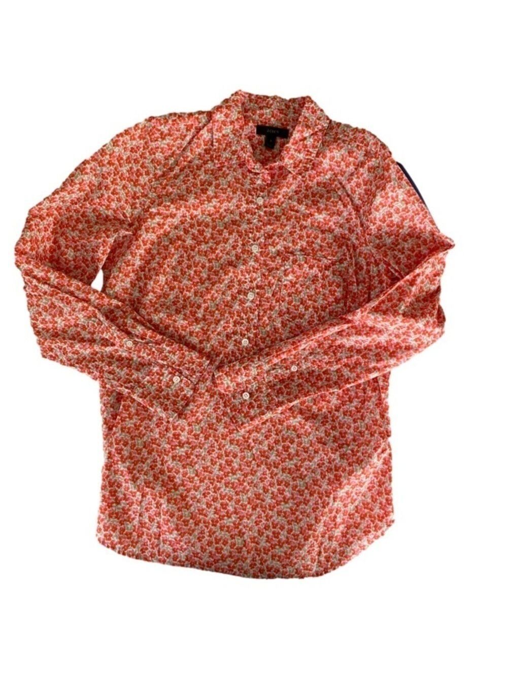 Nwot J. Crew Long Sleeve Pullover Shirt Orange Floral Size 2